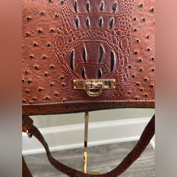 Cato Vegan Croc Embossed Leather Brown Satchel Top Handle/ Crossbody Brown Bag - Picture 13 of 16